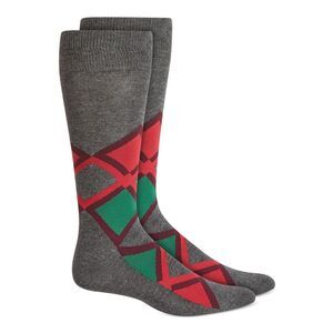 ALFANI Mens Gray Patterned Dress Crew Socks 7-12
